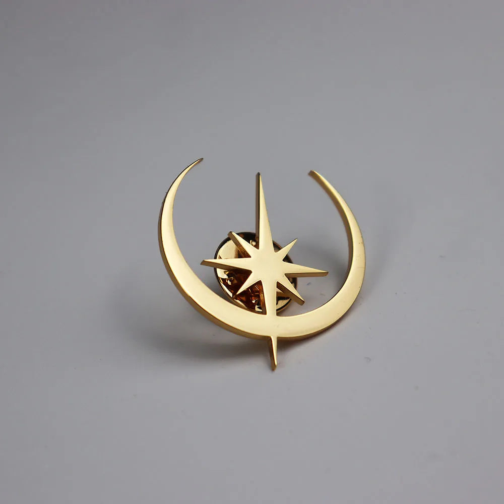 Personalized Stainless Steel Star and Moon Brooch, Suitable for Various Occasions, Clothing Matching, Wedding Gifts