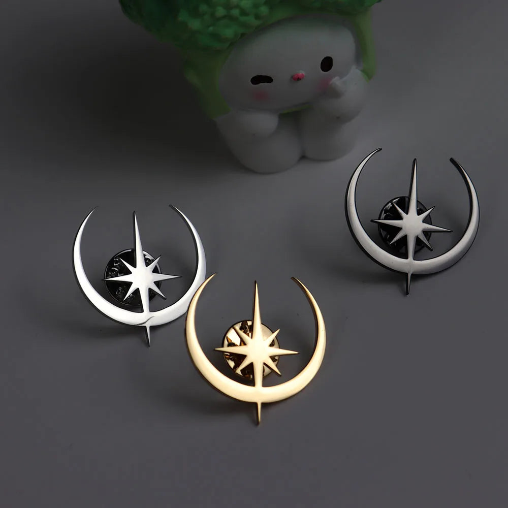 Personalized Stainless Steel Star and Moon Brooch, Suitable for Various Occasions, Clothing Matching, Wedding Gifts