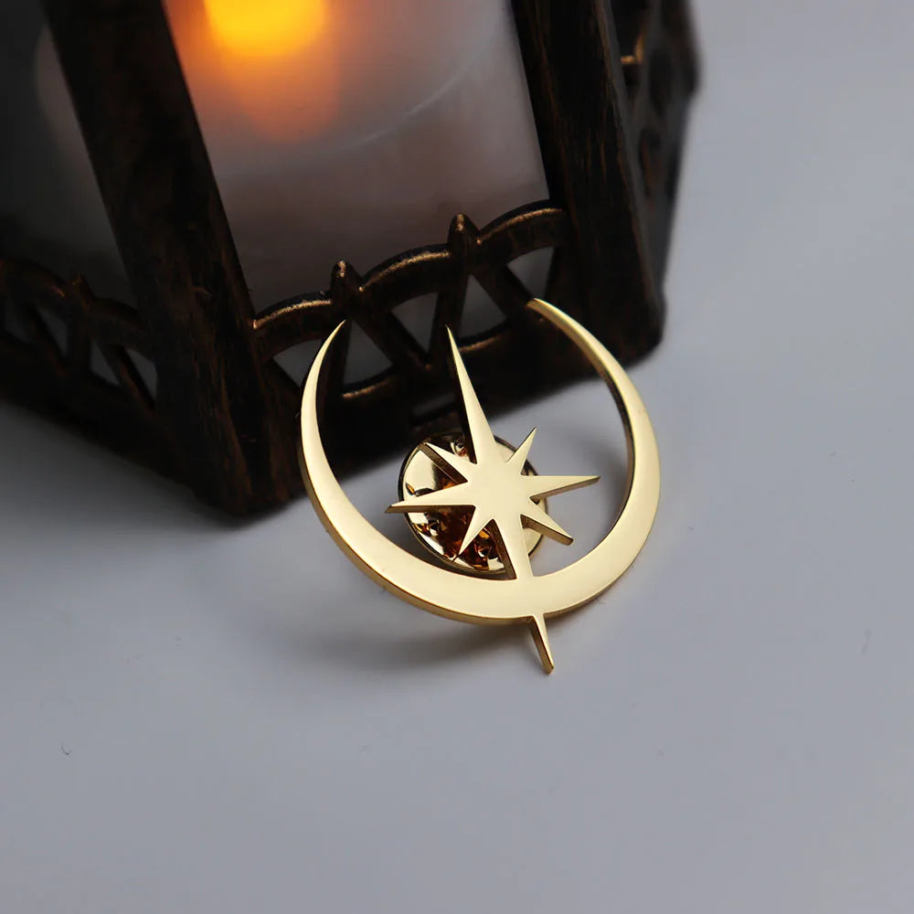 Personalized Stainless Steel Star and Moon Brooch, Suitable for Various Occasions, Clothing Matching, Wedding Gifts