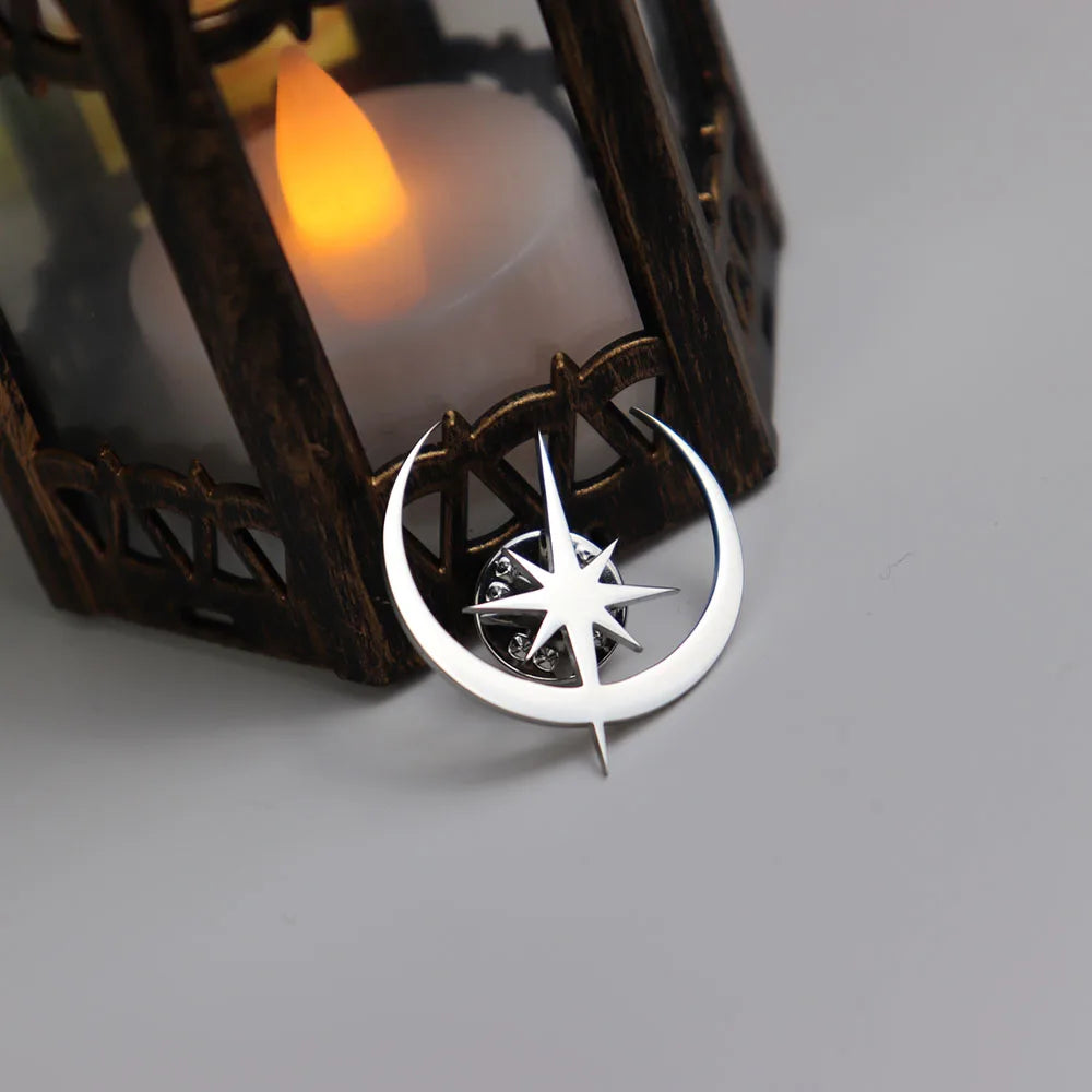 Personalized Stainless Steel Star and Moon Brooch, Suitable for Various Occasions, Clothing Matching, Wedding Gifts